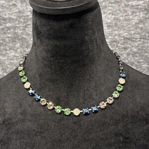 Sabika Necklace Womens Multicolor Crystal Station Blue Green Opal Silver Tone